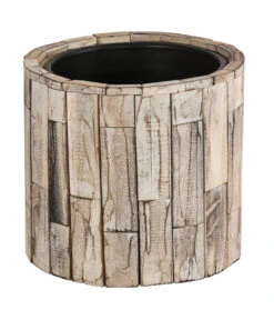 Dehner Holz-Übertopf Luna, Rund, Hellbraun