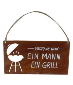 Badeko Metall-Tafel Ein Mann Ein Grill, B28/H30 Cm