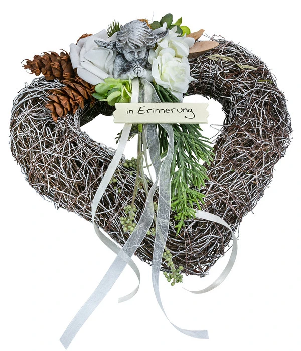 Grabgesteck Eva, Herzförmig, Weiß, Ca. B25/H10/T25 Cm 1 Grabgesteck Eva, Herzförmig, Weiß, Ca. B25/H10/T25 Cm