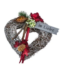 Grabgesteck Salim, Herzförmig, Rot, Ca. B15/H6/T15 Cm