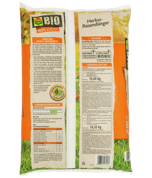 COMPO BIO Herbst-Rasendünger, 10,05 Kg 3 COMPO BIO Herbst-Rasendünger, 10,05 Kg – Bild 3